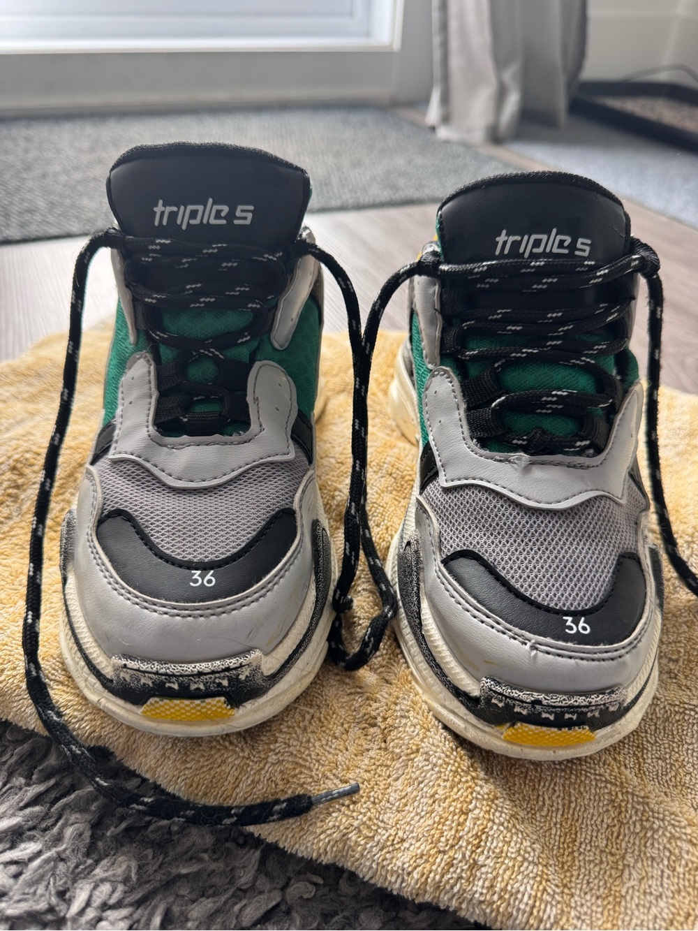 Balenciaga Green & Gray Triple S Sneakers